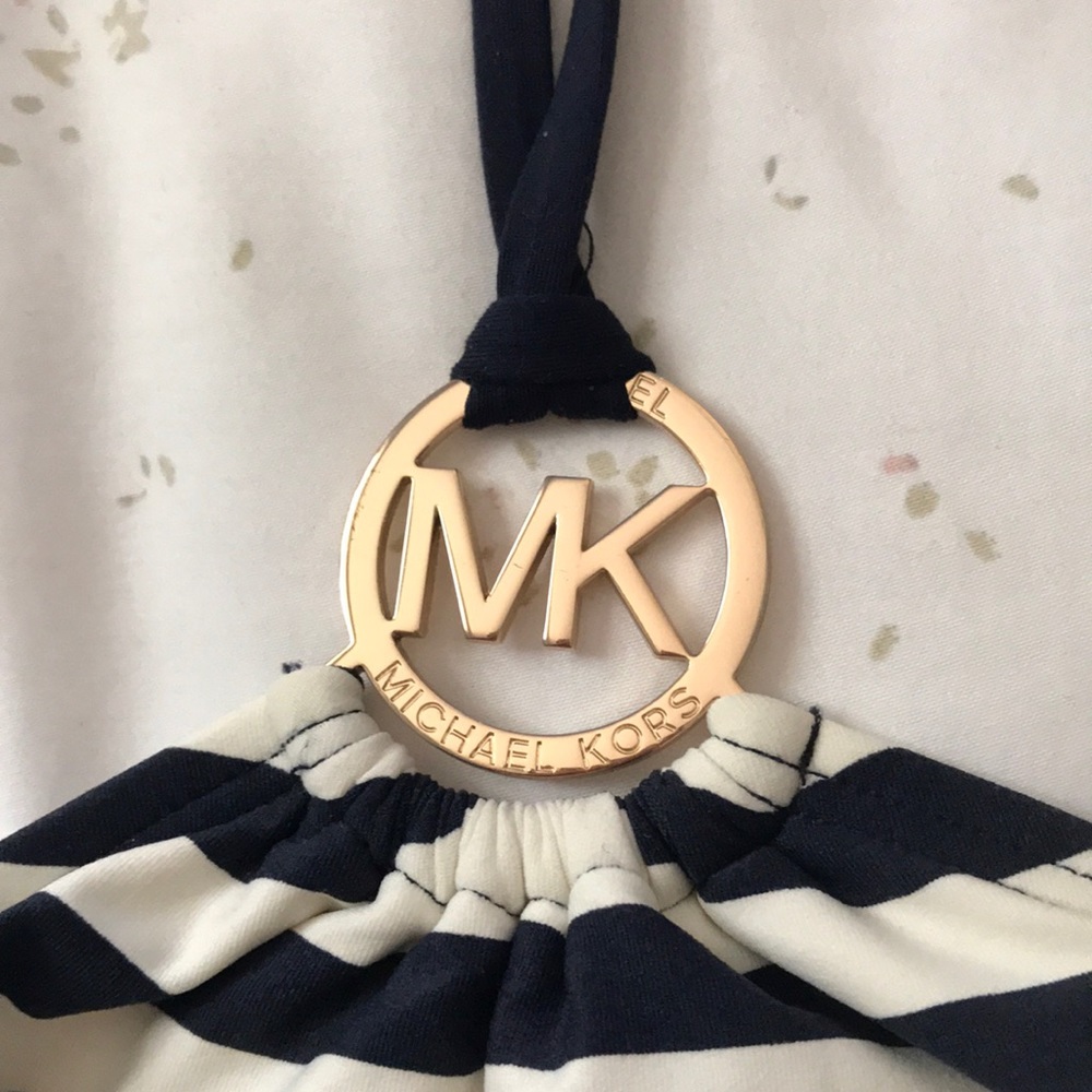 michael knors navy and white striped bikini top